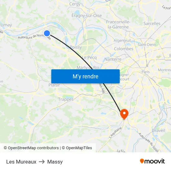 Les Mureaux to Massy map