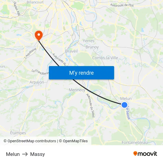 Melun to Massy map