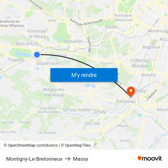 Montigny-Le-Bretonneux to Massy map