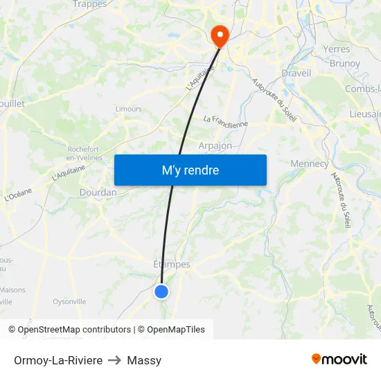 Ormoy-La-Riviere to Massy map