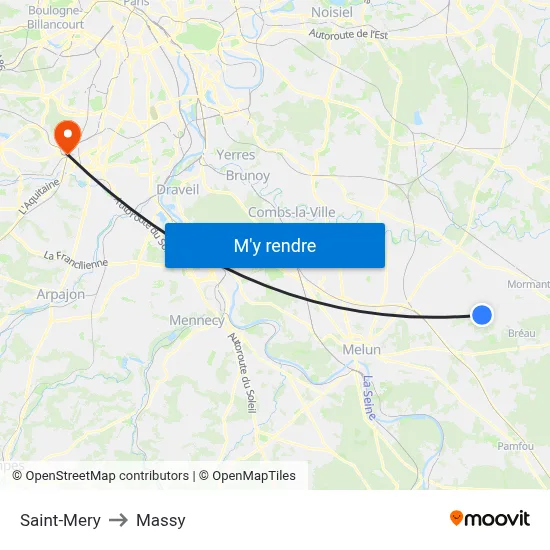 Saint-Mery to Massy map