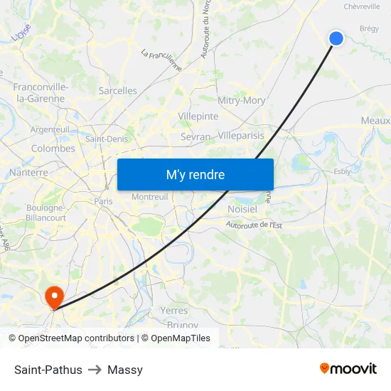 Saint-Pathus to Massy map