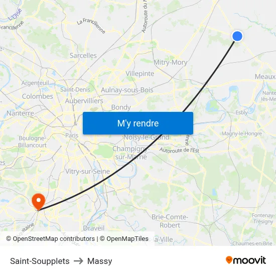 Saint-Soupplets to Massy map
