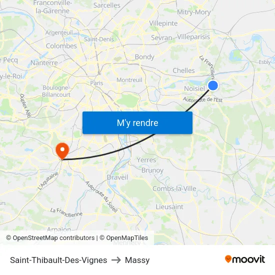 Saint-Thibault-Des-Vignes to Massy map