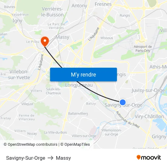 Savigny-Sur-Orge to Massy map