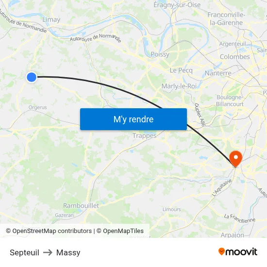 Septeuil to Massy map