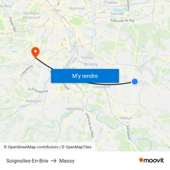 Soignolles-En-Brie to Massy map