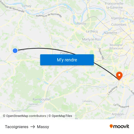 Tacoignieres to Massy map