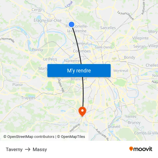 Taverny to Massy map