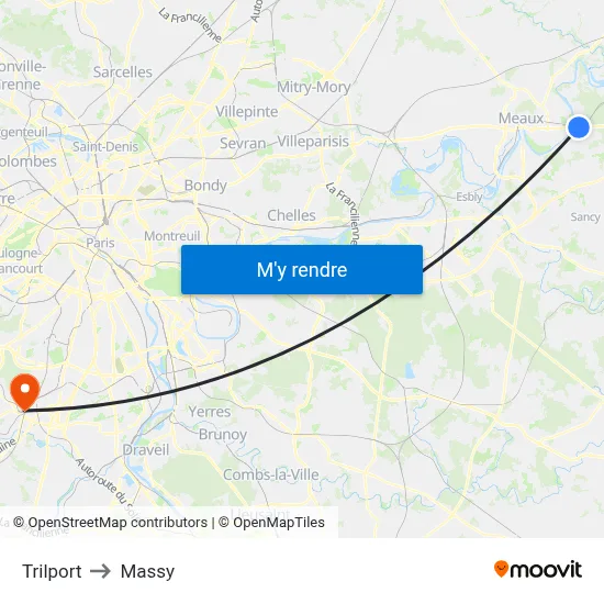 Trilport to Massy map