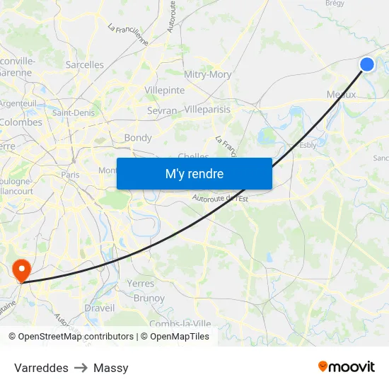 Varreddes to Massy map