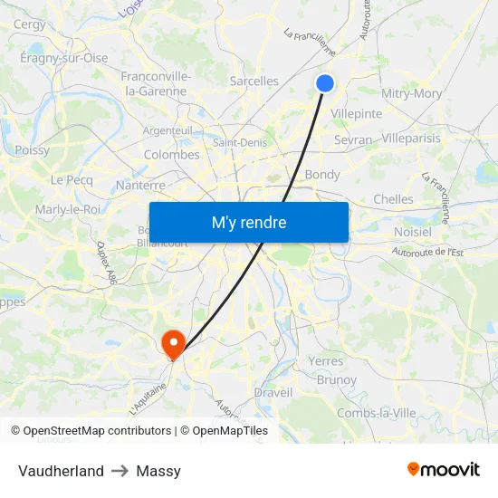 Vaudherland to Massy map