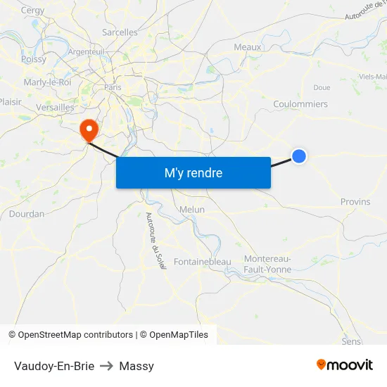 Vaudoy-En-Brie to Massy map