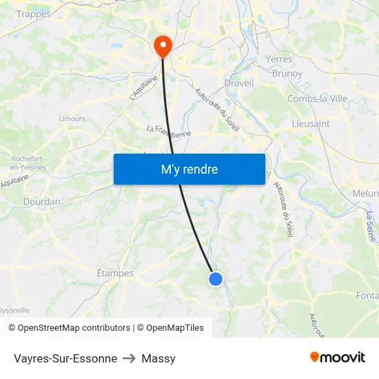 Vayres-Sur-Essonne to Massy map