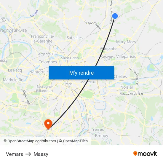 Vemars to Massy map