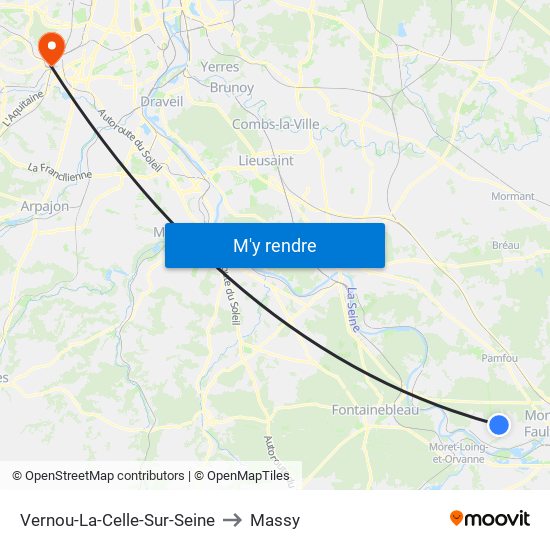 Vernou-La-Celle-Sur-Seine to Massy map