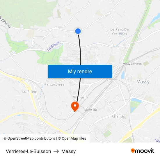 Verrieres-Le-Buisson to Massy map