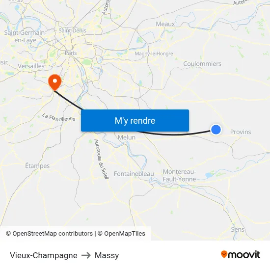 Vieux-Champagne to Massy map