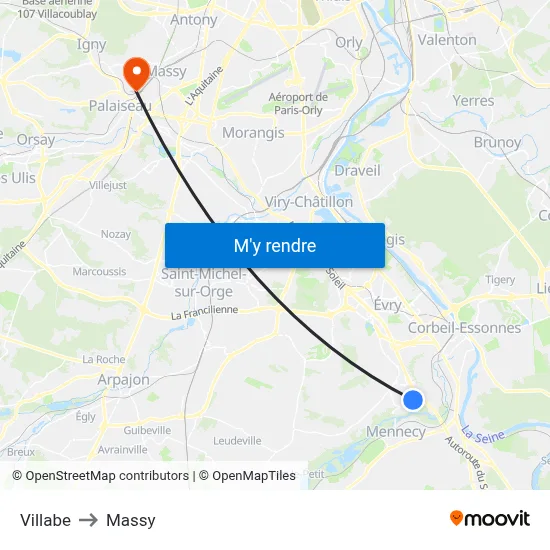 Villabe to Massy map