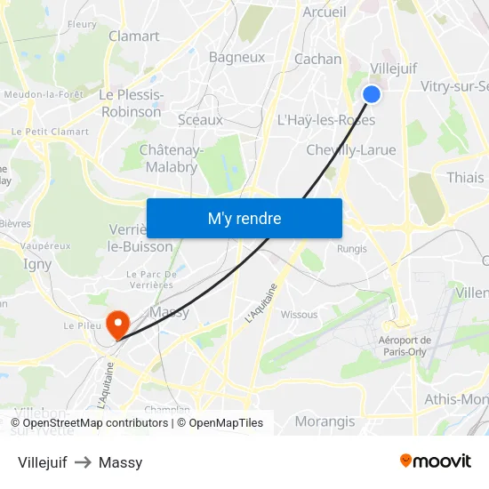 Villejuif to Massy map