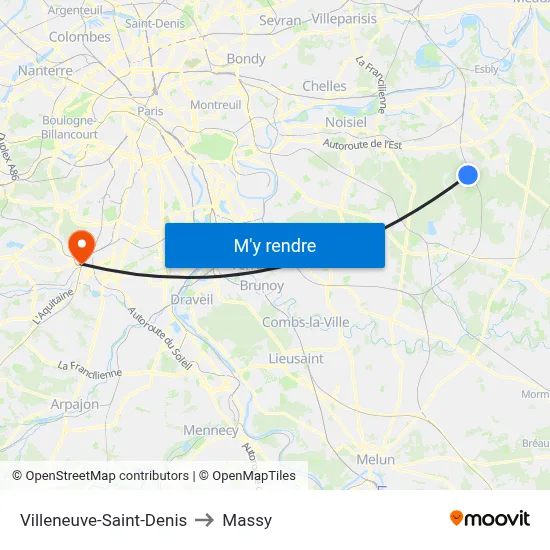 Villeneuve-Saint-Denis to Massy map