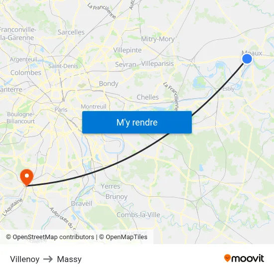 Villenoy to Massy map