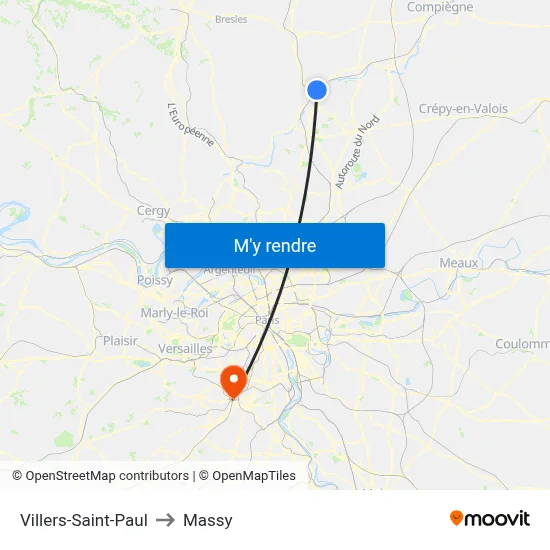 Villers-Saint-Paul to Massy map