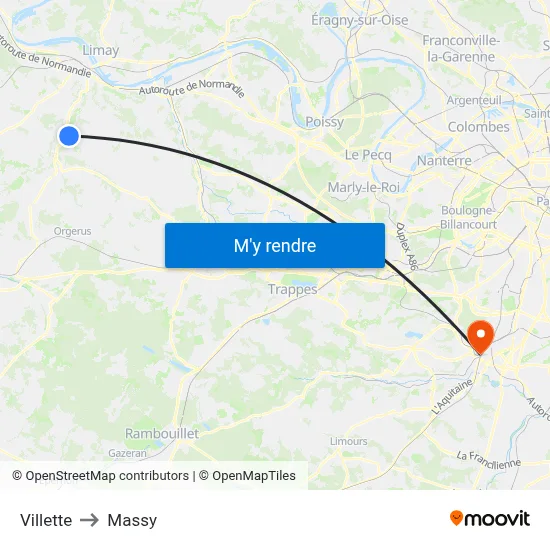 Villette to Massy map
