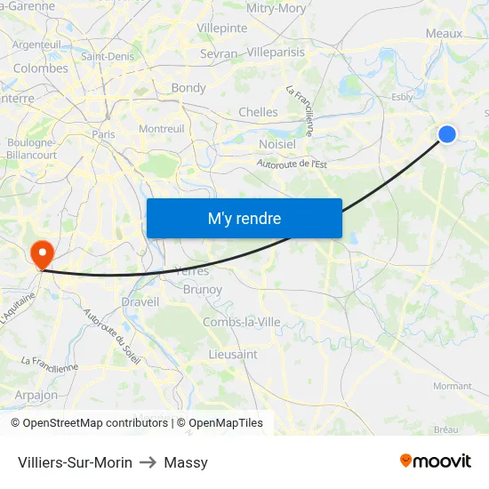 Villiers-Sur-Morin to Massy map