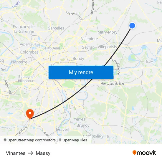 Vinantes to Massy map