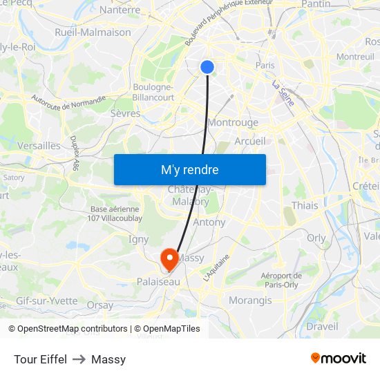 Eiffel Tower to Massy map
