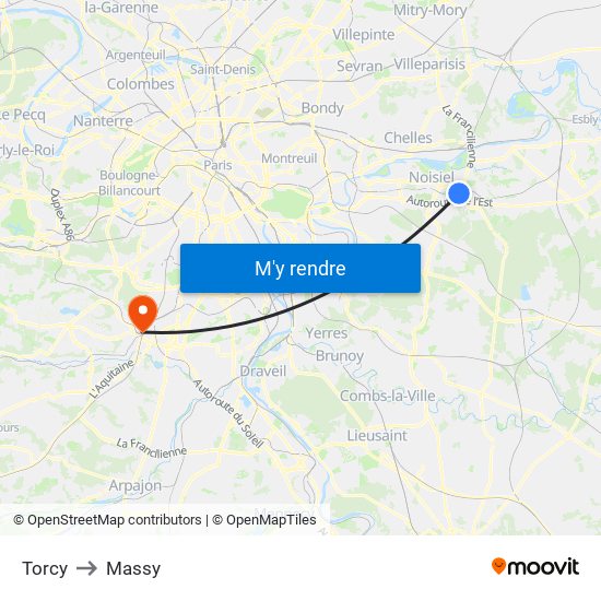 Torcy to Massy map