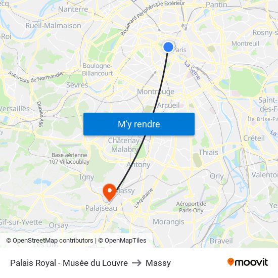 Palais Royal - Musée du Louvre to Massy map