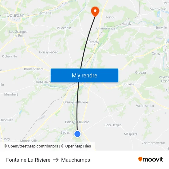 Fontaine-La-Riviere to Mauchamps map