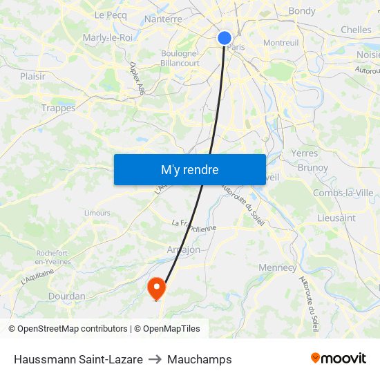 Haussmann Saint-Lazare to Mauchamps map