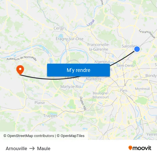 Arnouville to Maule map