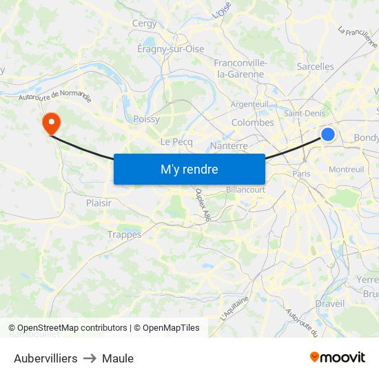 Aubervilliers to Maule map