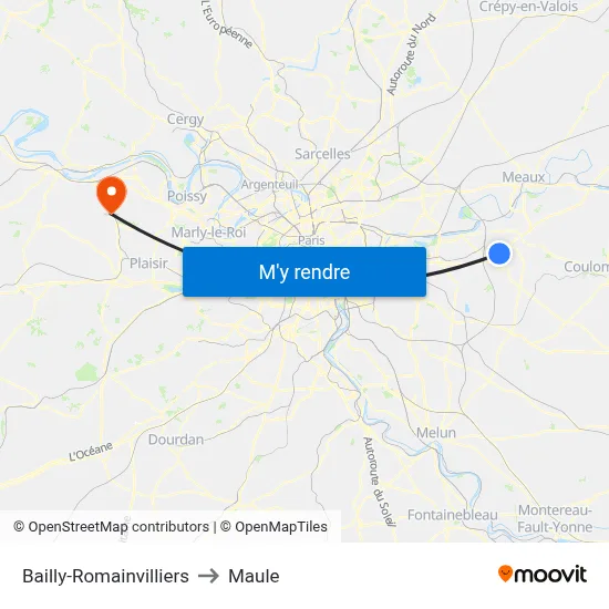 Bailly-Romainvilliers to Maule map