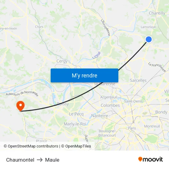 Chaumontel to Maule map