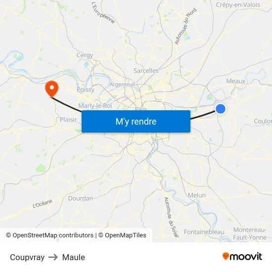 Coupvray to Maule map