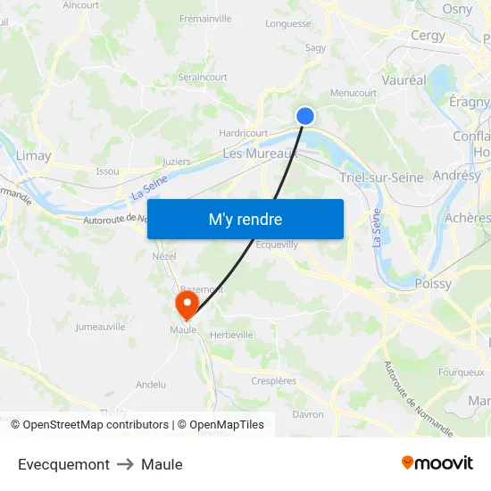 Evecquemont to Maule map