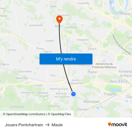 Jouars-Pontchartrain to Maule map
