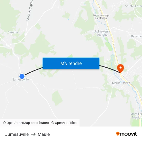 Jumeauville to Maule map
