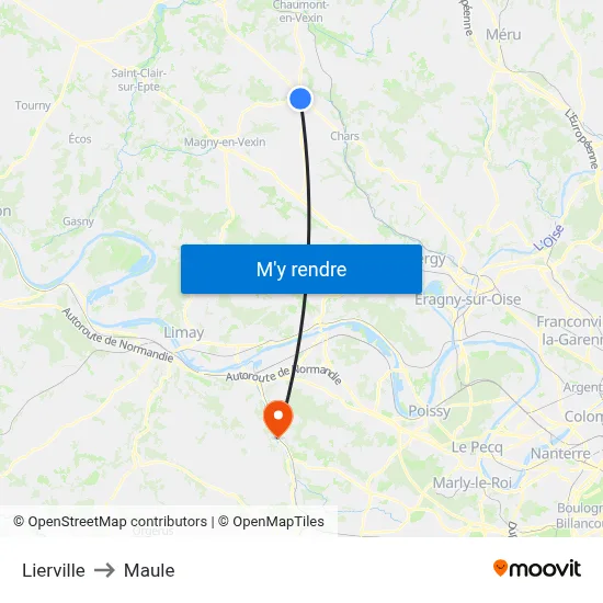 Lierville to Maule map