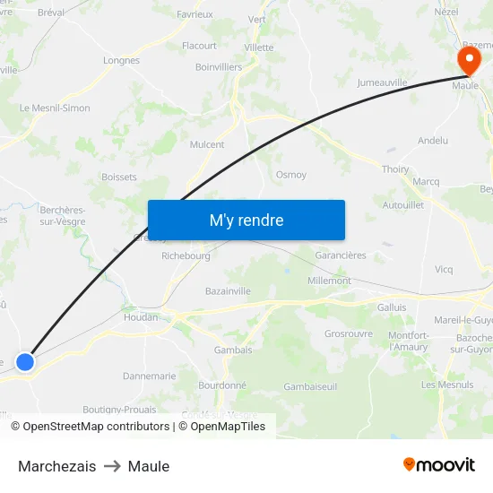 Marchezais to Maule map