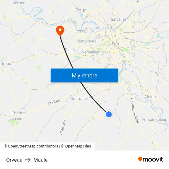 Orveau to Maule map