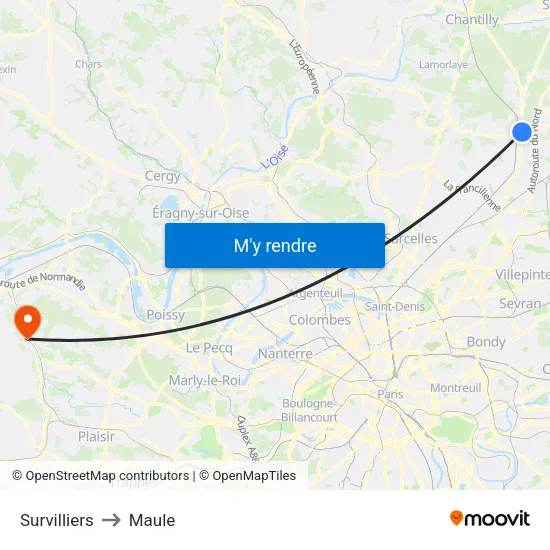 Survilliers to Maule map