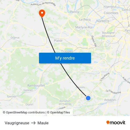 Vaugrigneuse to Maule map