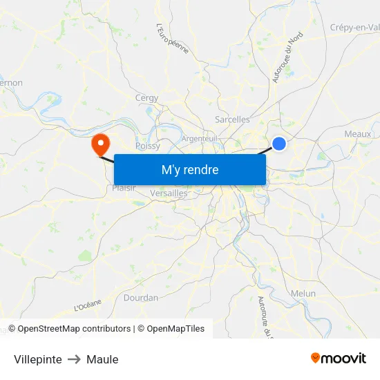 Villepinte to Maule map
