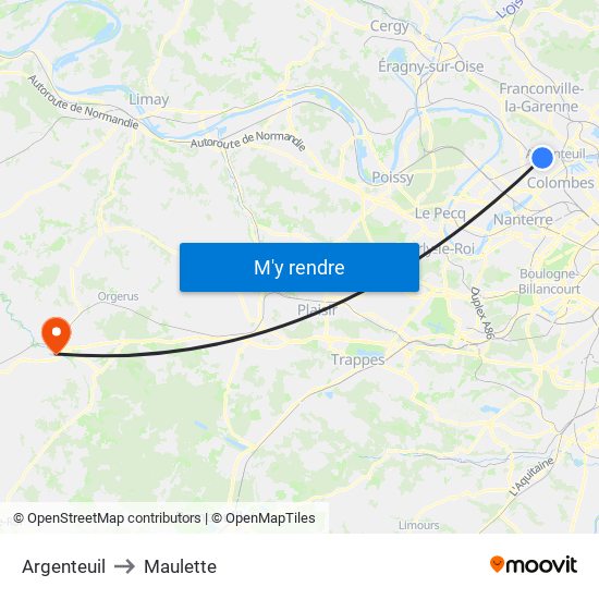 Argenteuil to Maulette map